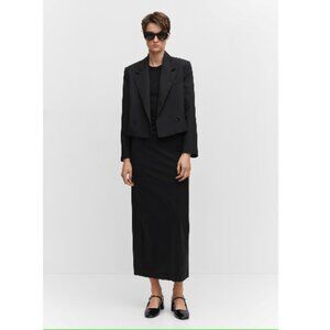 Mango MNG NWT Black Formal Pencil Skirt Back Slit Office Professional Size Large